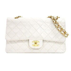 Chanel Matelasse Double Flap Chain Handbag White Diamond Quilting